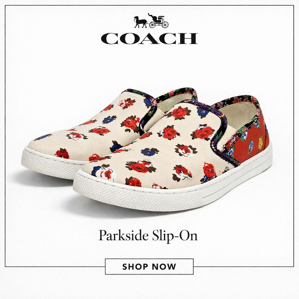 Coach Parkside Tea Rose Leather Slip-On Womans Sz 6.5 Floral Cottage Garden Girl